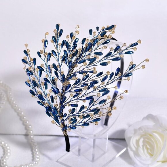 Blue Crystal Bridal Headband Handmade Wedding Hair Piece for Brides and Bridesma main image 4